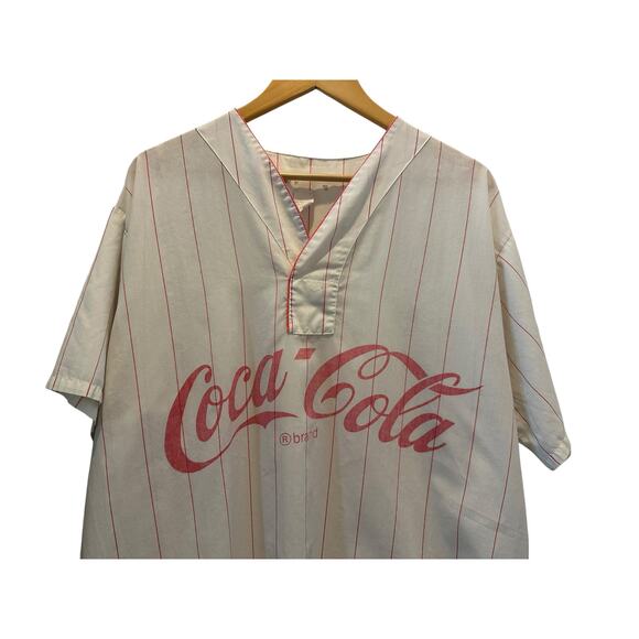 Vintage Coca-Cola Nightgown Pinstripe Logo Oversized Coke Nightshirt Size L - Picture 1 of 6